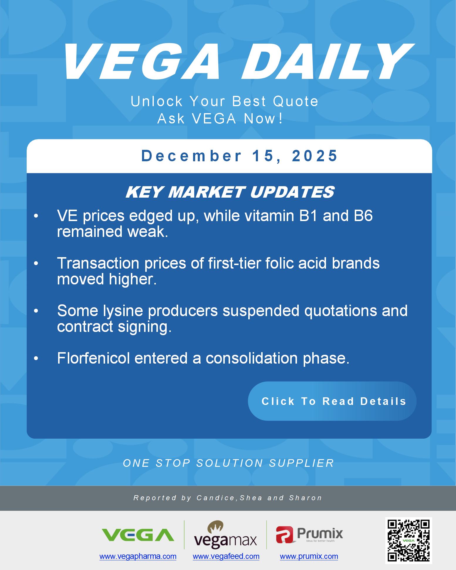 VEGA Daily Dated on December 15th 2025 Vitamin Amino Acid APl Food Additives.jpg